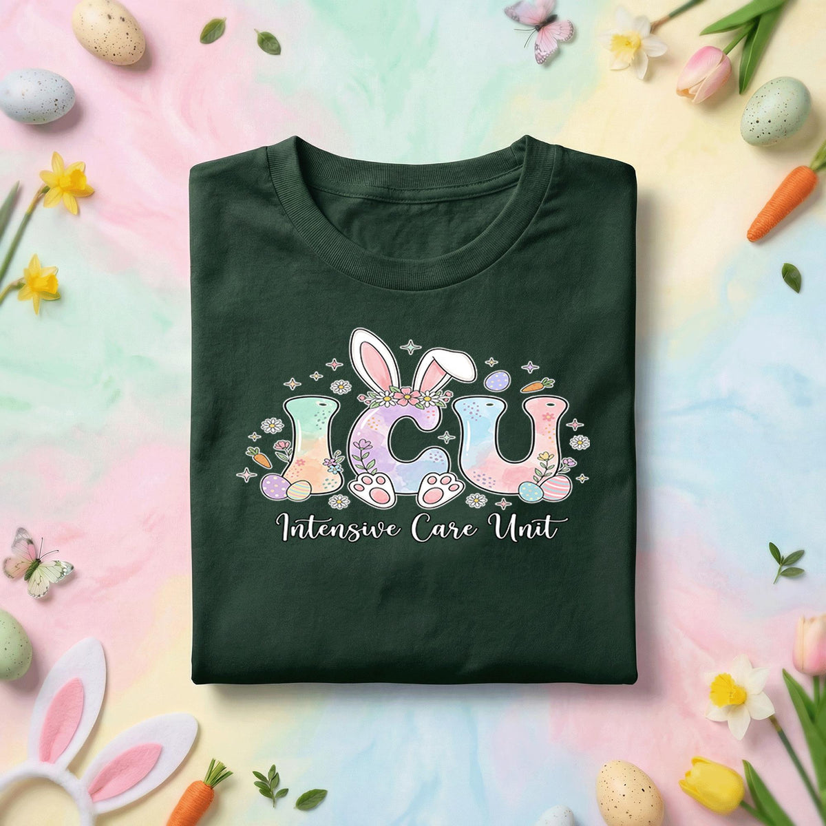 ICU Nurse Easter Shirt Cute ICU Bunny Nurse Tee Intensive Care Unit Nurse Shirt Easter Healthcare Worker Shirt