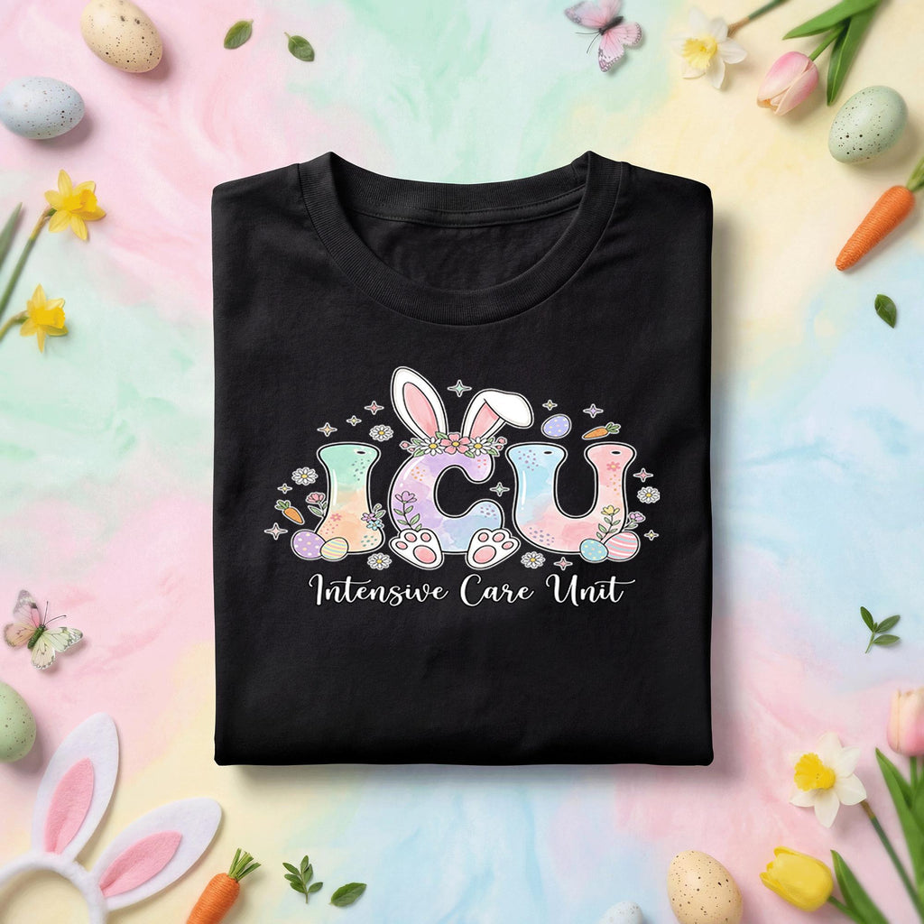 ICU Nurse Easter Shirt Cute ICU Bunny Nurse Tee Intensive Care Unit Nurse Shirt Easter Healthcare Worker Shirt