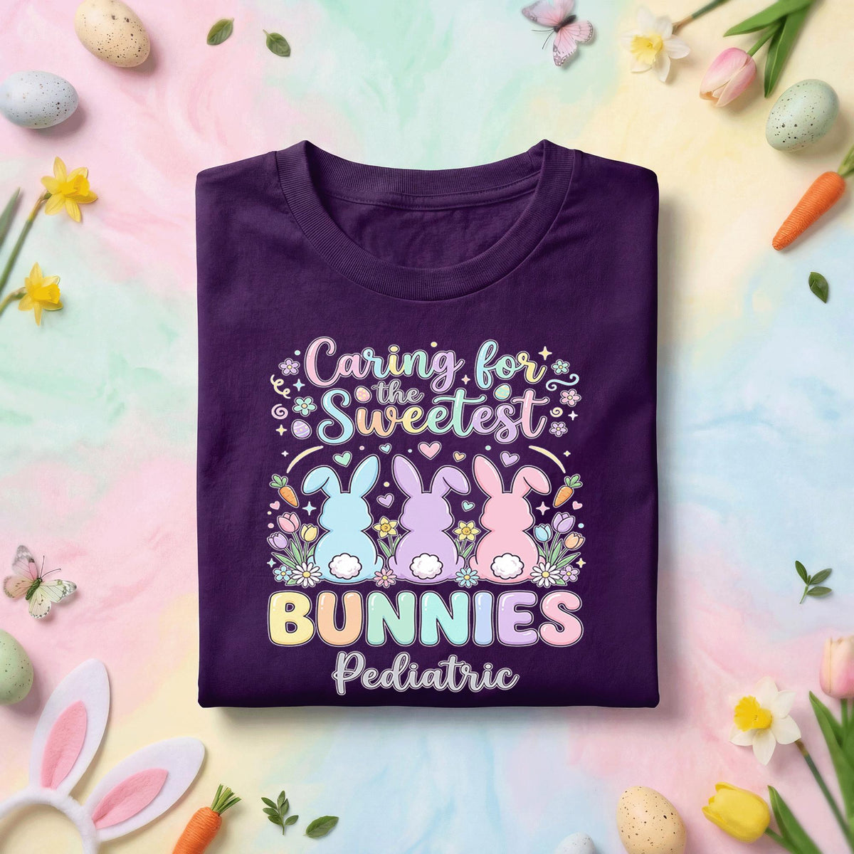 Pediatrics Nurse Easter Shirt Caring for the Sweetest Bunnies Pediatric Nurse Gift Easter Bunny Shirt