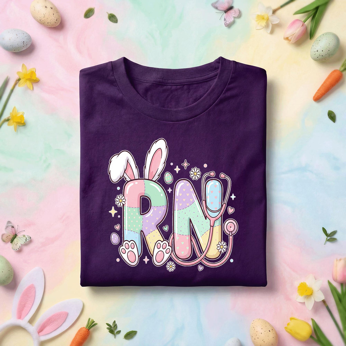 RN Easter Shirt Cute Nurse Bunny Shirt Pastel RN Nurse Gift Spring Stethoscope Tee