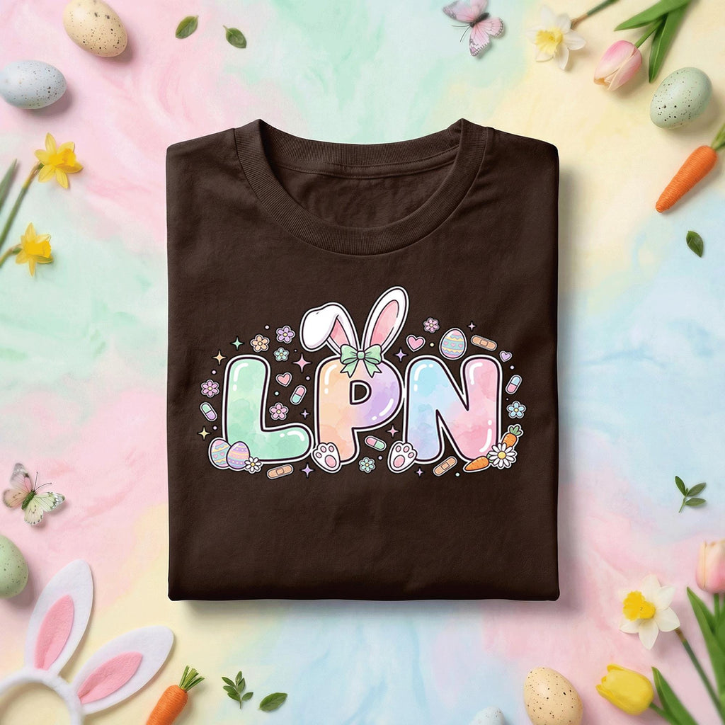 Pastel LPN Easter Bunny Nurse Shirt, Cute Licensed Practical Nurse Easter Tee, Spring Nurse Gift, Bunny Ear LPN Graphic T Shirt for Nurses