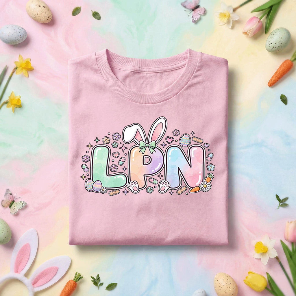 Pastel LPN Easter Bunny Nurse Shirt, Cute Licensed Practical Nurse Easter Tee, Spring Nurse Gift, Bunny Ear LPN Graphic T Shirt for Nurses