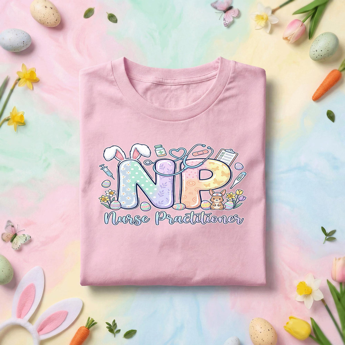 NP Easter Nurse Practitioner Shirt, Cute Bunny Nurse Practitioner Tee, Spring Medical Gift, Easter Nurse Graphic Top for NP Professionals