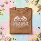 Pastel Mama Easter Bunny Shirt, Cute Spring Mom Graphic Tee, Knit Pattern Bunny Ears, Easter Egg & Bee Mother's Day Gift Top