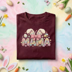 Pastel Mama Easter Bunny Shirt, Cute Spring Mom Graphic Tee, Knit Pattern Bunny Ears, Easter Egg & Bee Mother's Day Gift Top