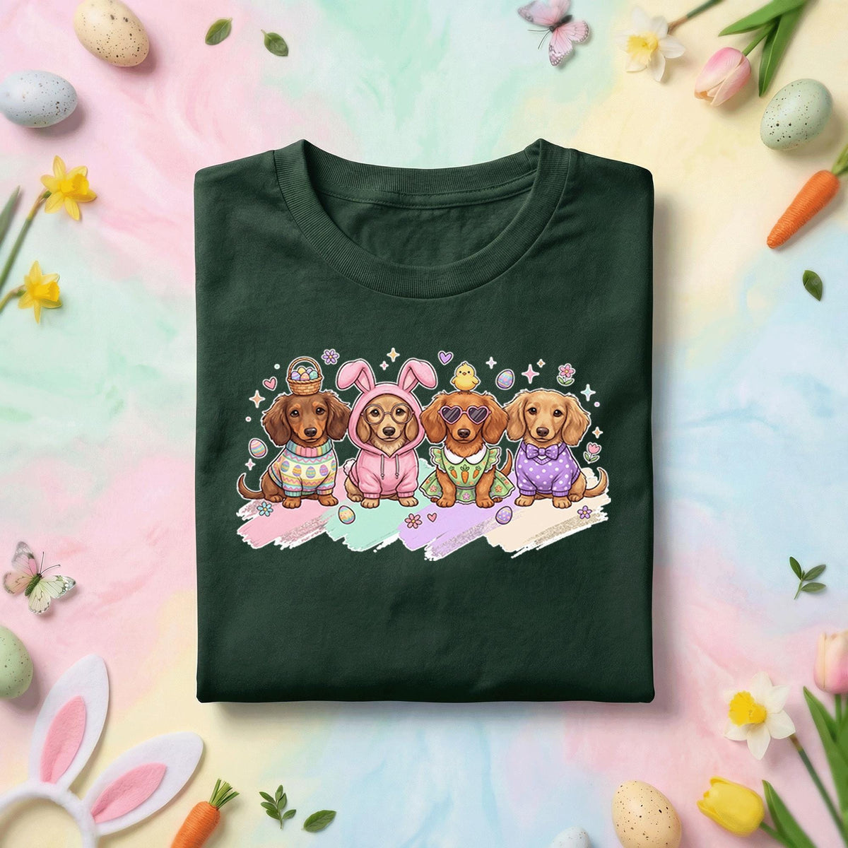 Dachshund Easter Dogs Shirt, Cute Dachshund Puppy Bunny Outfit Tee, Pastel Spring Holiday Dog Lover Top