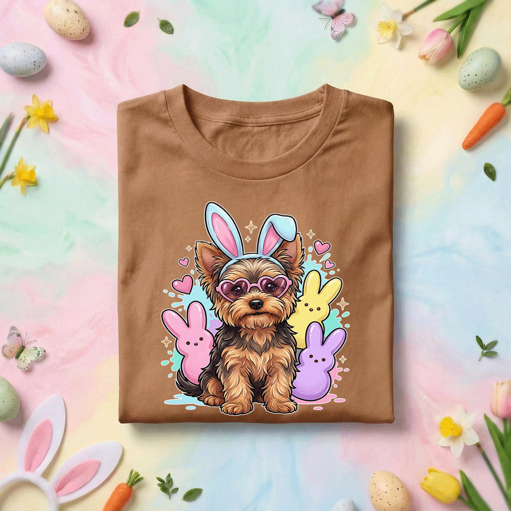 Dog Easter Yorkie Puppy Shirt, Cute Bunny Dog Easter Tee, Pastel Spring Dog Lover Holiday Top