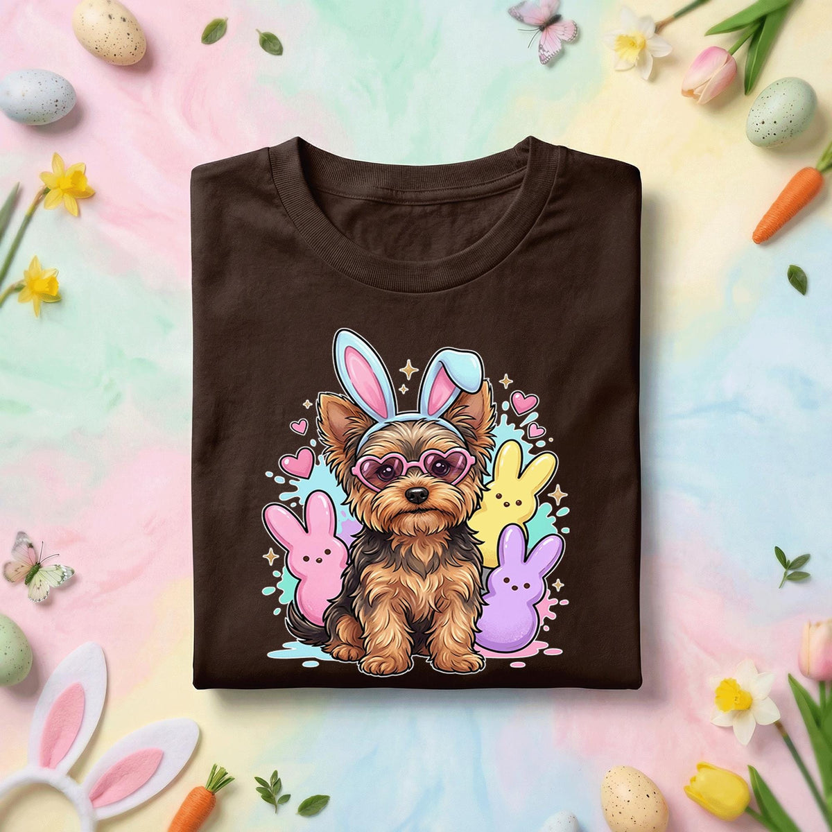 Dog Easter Yorkie Puppy Shirt, Cute Bunny Dog Easter Tee, Pastel Spring Dog Lover Holiday Top