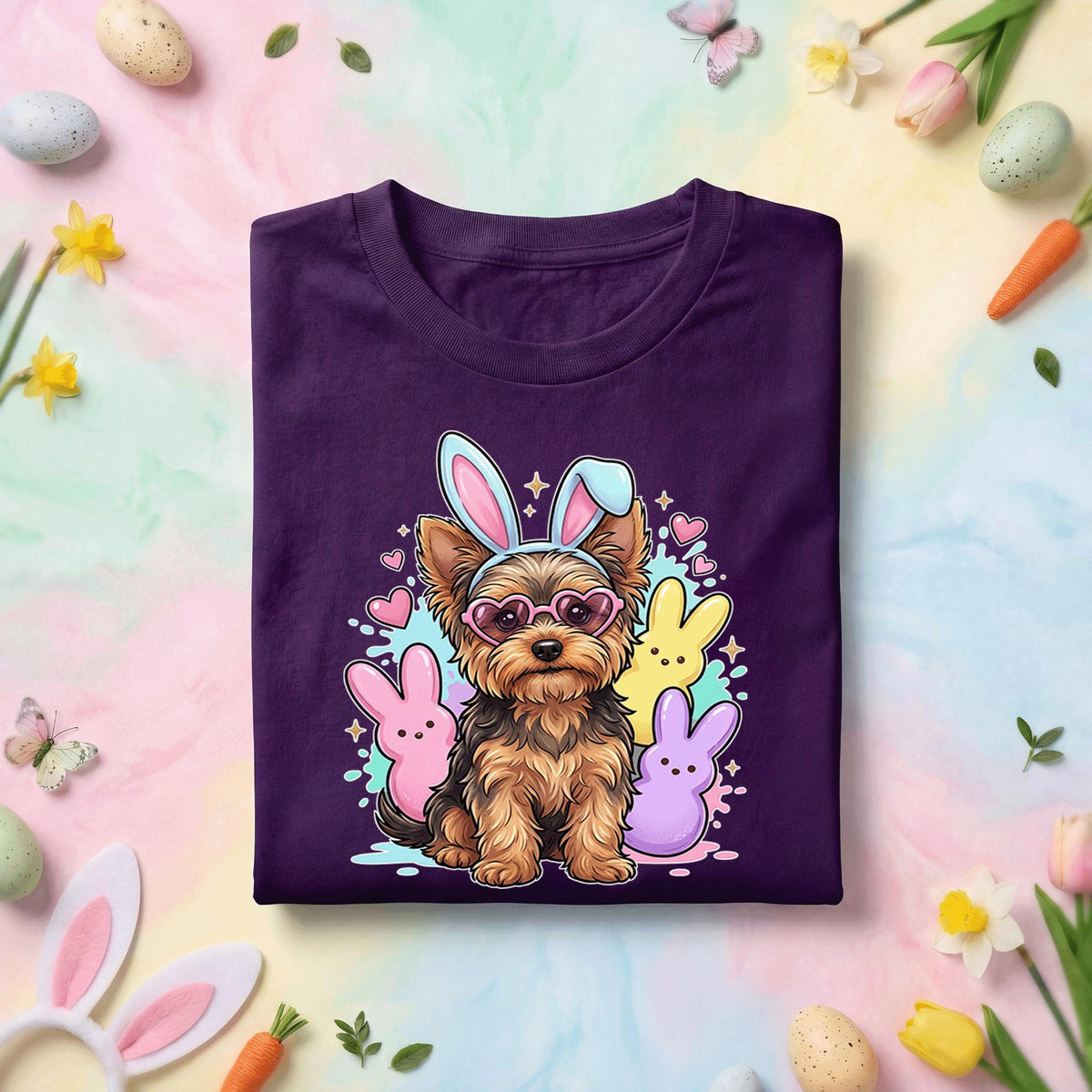 Dog Easter Yorkie Puppy Shirt, Cute Bunny Dog Easter Tee, Pastel Spring Dog Lover Holiday Top