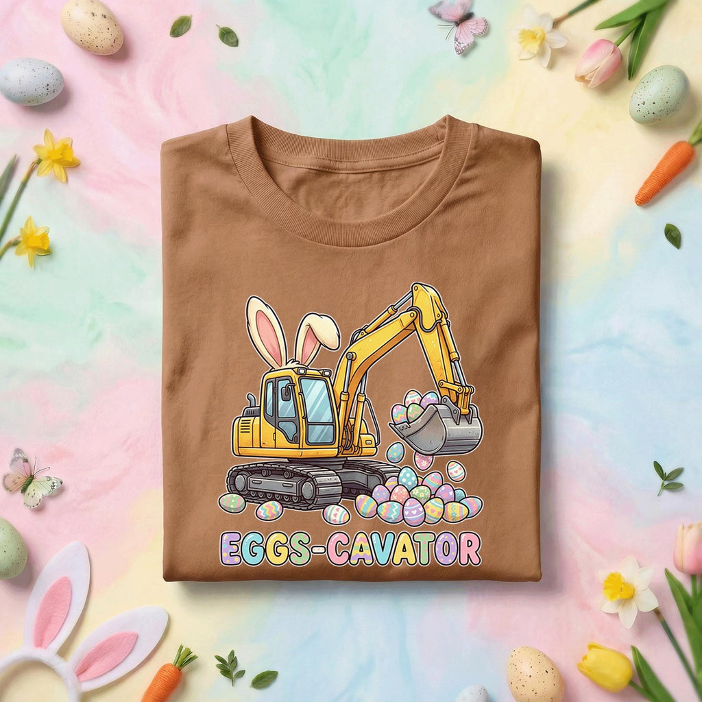 Easter Eggs-cavator Shirt Youth boys Kids, Cute Construction Bunny Excavator Tee, Pastel Spring Holiday Egg Hunt Top