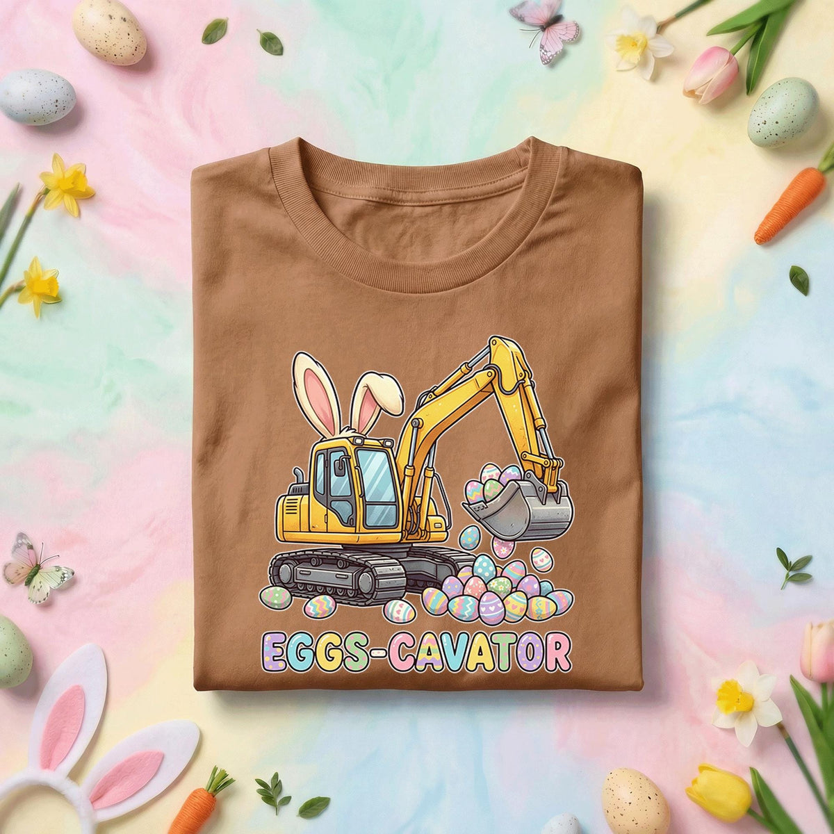 Easter Eggs-cavator Shirt Youth boys Kids, Cute Construction Bunny Excavator Tee, Pastel Spring Holiday Egg Hunt Top
