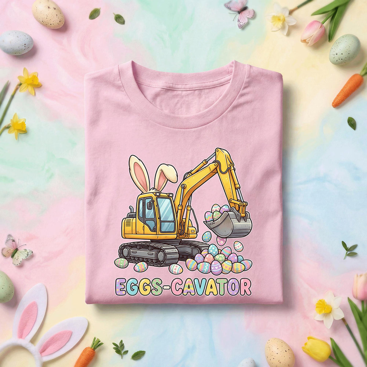 Easter Eggs-cavator Shirt Youth boys Kids, Cute Construction Bunny Excavator Tee, Pastel Spring Holiday Egg Hunt Top