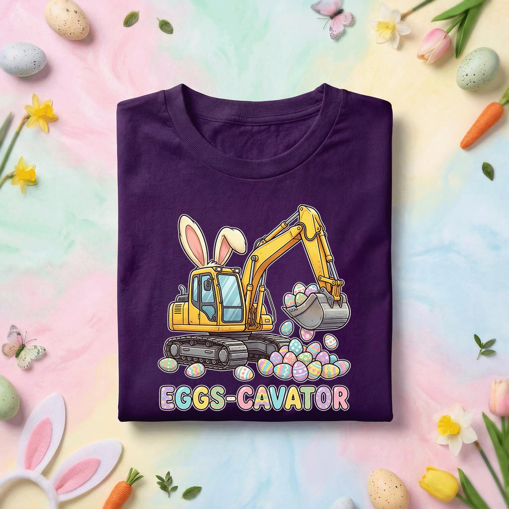 Easter Eggs-cavator Shirt Youth boys Kids, Cute Construction Bunny Excavator Tee, Pastel Spring Holiday Egg Hunt Top
