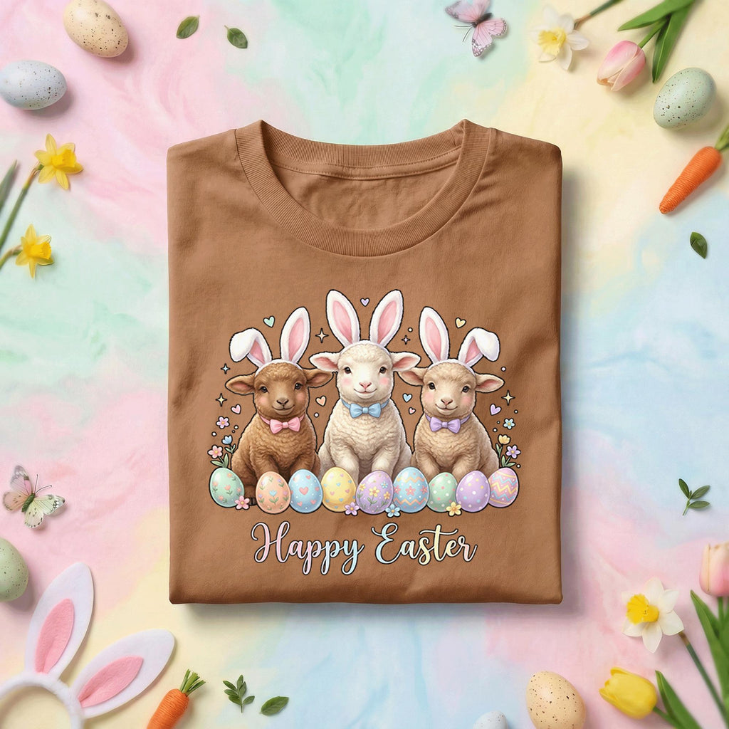 Happy Easter Lambs Shirt, Cute Bunny Ears Baby Sheep Easter Tee, Pastel Spring Holiday Easter Top