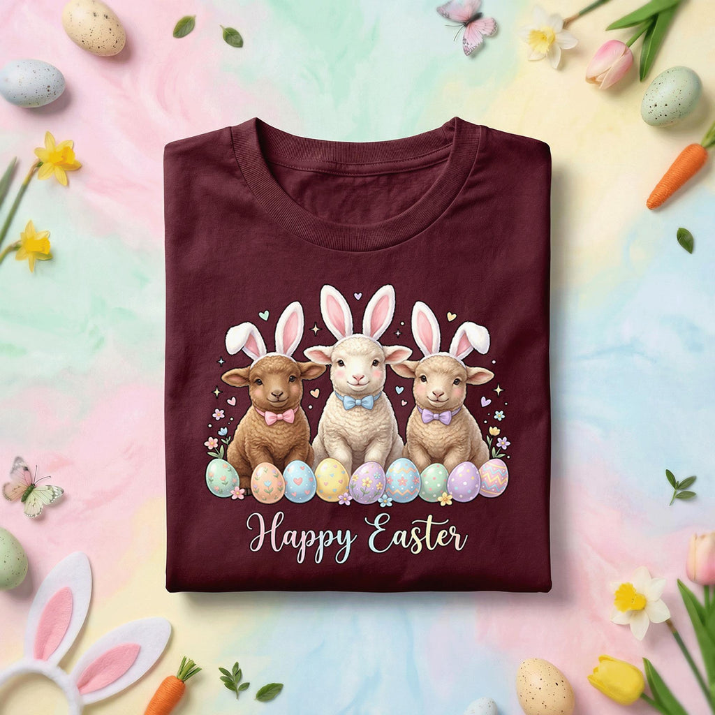 Happy Easter Lambs Shirt, Cute Bunny Ears Baby Sheep Easter Tee, Pastel Spring Holiday Easter Top