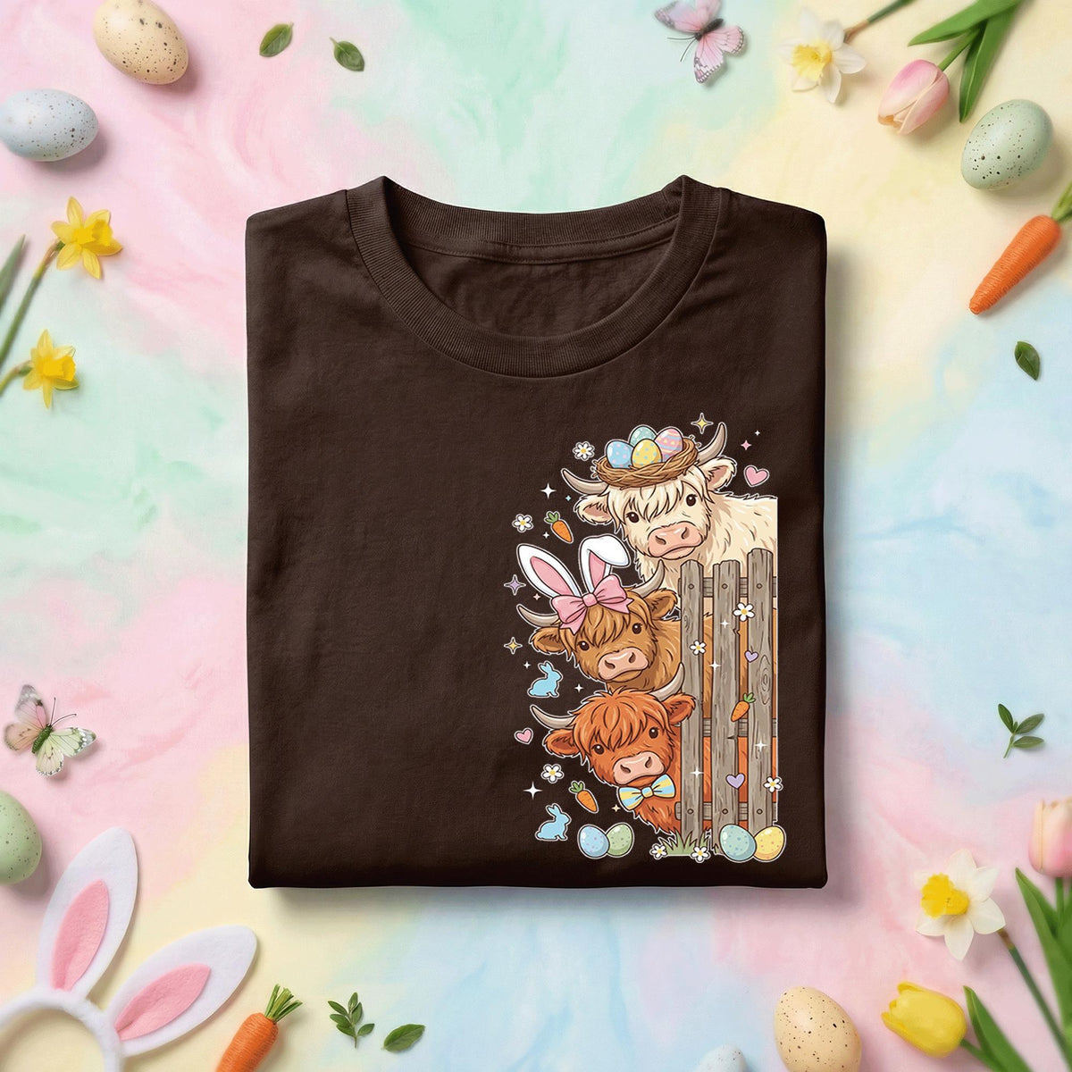 Easter Highland Cows Shirt Farmer, Cute Bunny Ears Cow Easter Tee
