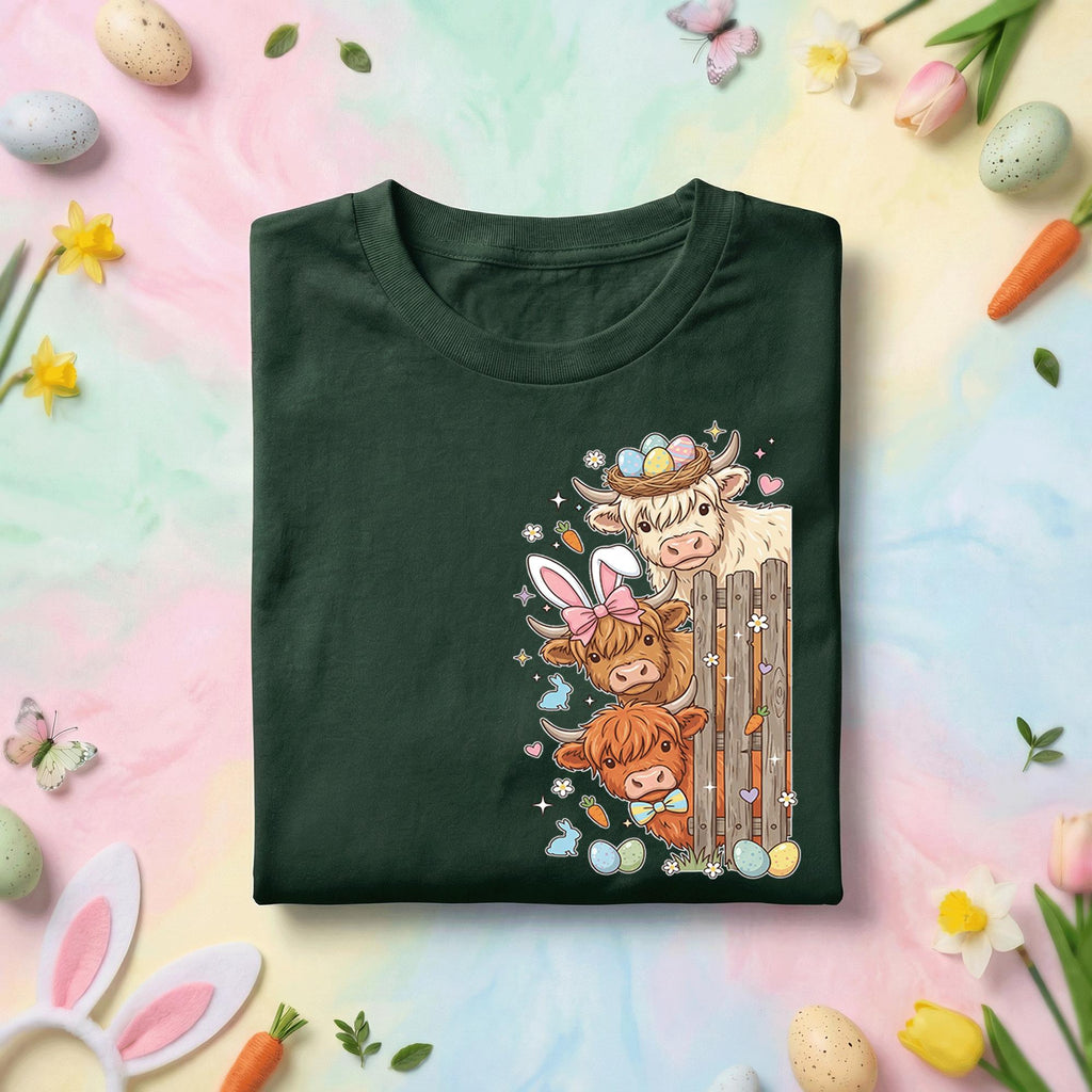 Easter Highland Cows Shirt Farmer, Cute Bunny Ears Cow Easter Tee, Pastel Spring Holiday Farm Animal Top