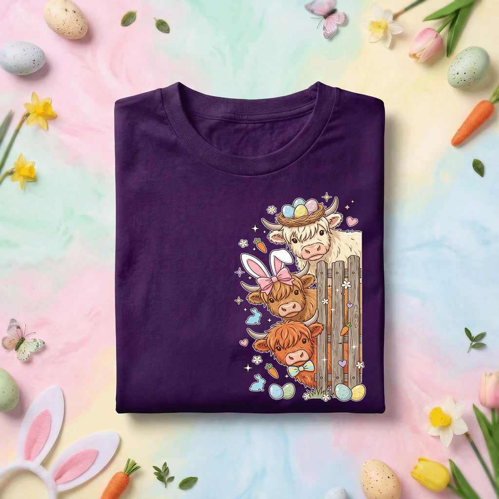 Easter Highland Cows Shirt Farmer, Cute Bunny Ears Cow Easter Tee, Pastel Spring Holiday Farm Animal Top
