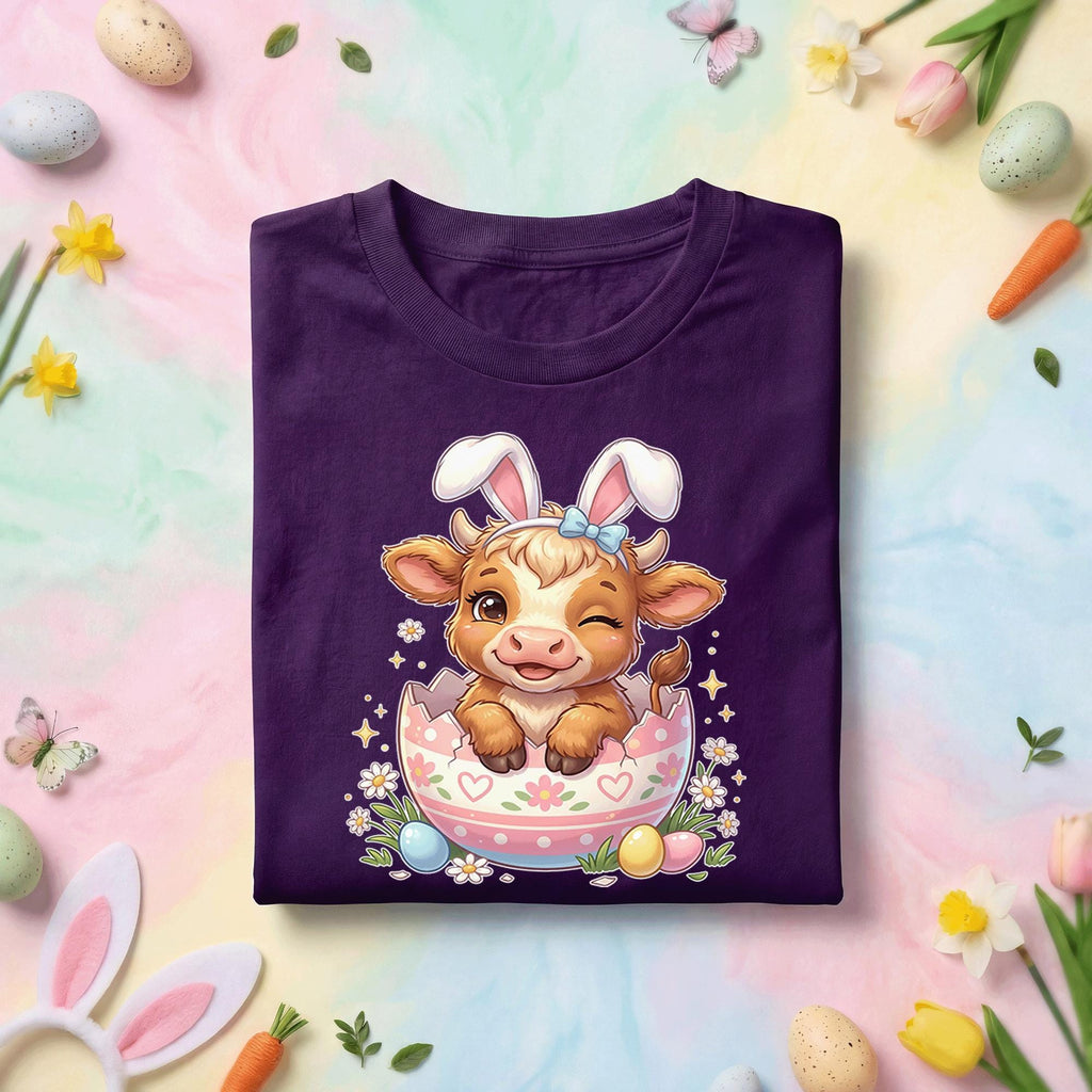 Easter Baby Cow Shirt, Cute Bunny Ears Calf in Egg Easter Tee, Pastel Spring Holiday Animal Top