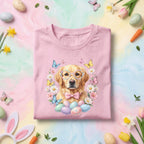Easter Golden Retriever Shirt, Cute Spring Dog Easter Tee, Pastel Flowers and Eggs Holiday Top