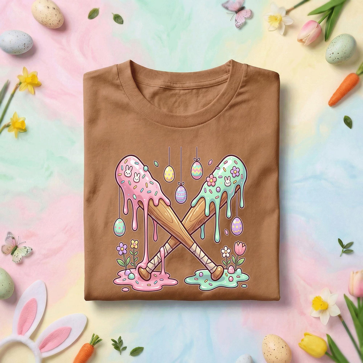 Happy Easter Day Shirt Youth Boys, Kids Baseball Drip Ice Cream Shirt, Dripping Baseball Easter Day Apparel, Easter Baseball Bat Drip Tee