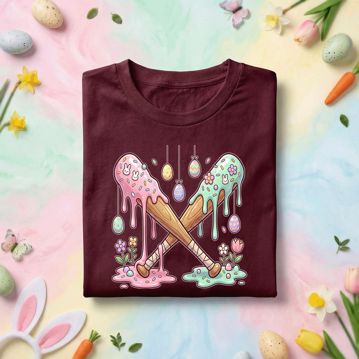 Happy Easter Day Shirt Youth Boys, Kids Baseball Drip Ice Cream Shirt, Dripping Baseball Easter Day Apparel, Easter Baseball Bat Drip Tee