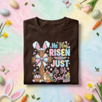 He Has Risen Just As He Said Easter Shirt with Cross, Bunny