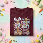 He Has Risen Just As He Said Easter Shirt with Cross, Bunny, Flowers and Bible Inspired Spring Tee