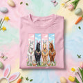 Easter Horse Shirt with Four Horses Wearing Bunny Ears, Floral Garland and Easter Eggs for Kids and Adults