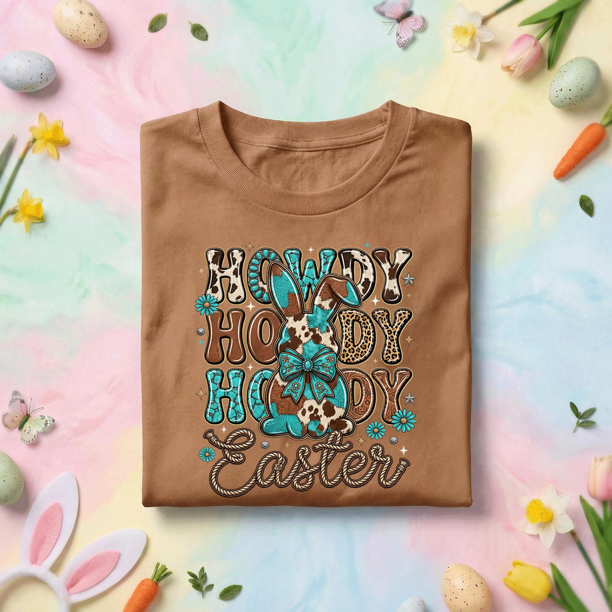 Howdy Easter Bunny Shirt, Cowgirl Howdy Easter Tee, Easter Bunny with Floral Details, Rustic Western Easter Top