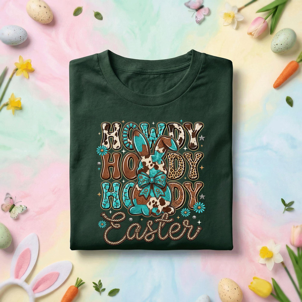 Howdy Easter Bunny Shirt, Cowgirl Howdy Easter Tee, Easter Bunny with Floral Details, Rustic Western Easter Top