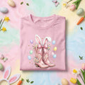 Pink Cowgirl Boots Easter Bunny Shirt, Western Bunny Ears Cowgirl Tee