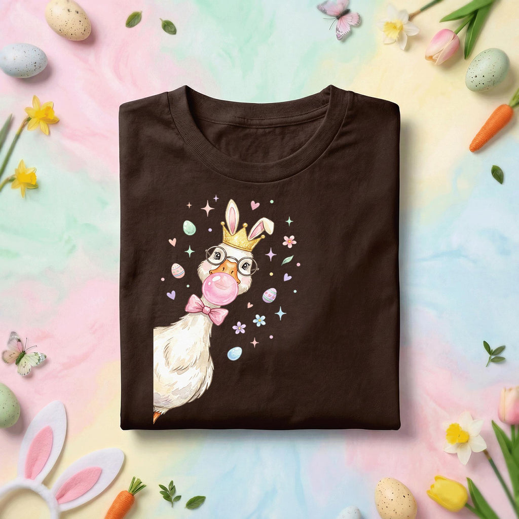 Goose Easter Queen Duck Shirt, Cute Bunny Ears & Crown Goose Easter Tee, Fun Spring Chick with Glasses and Bubble, Pastel Easter Shirt