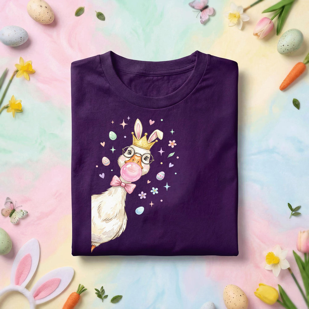 Goose Easter Queen Duck Shirt, Cute Bunny Ears & Crown Goose Easter Tee, Fun Spring Chick with Glasses and Bubble, Pastel Easter Shirt
