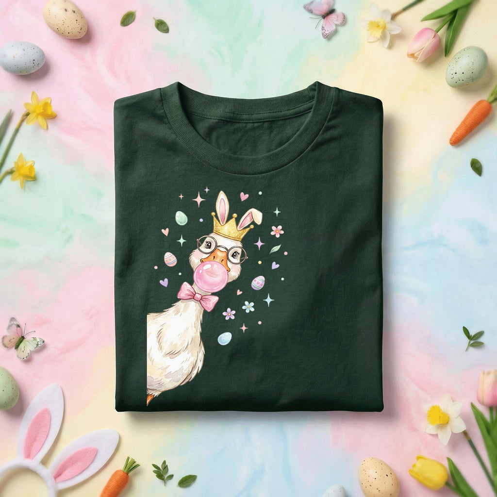 Goose Easter Queen Duck Shirt, Cute Bunny Ears & Crown Goose Easter Tee, Fun Spring Chick with Glasses and Bubble, Pastel Easter Shirt