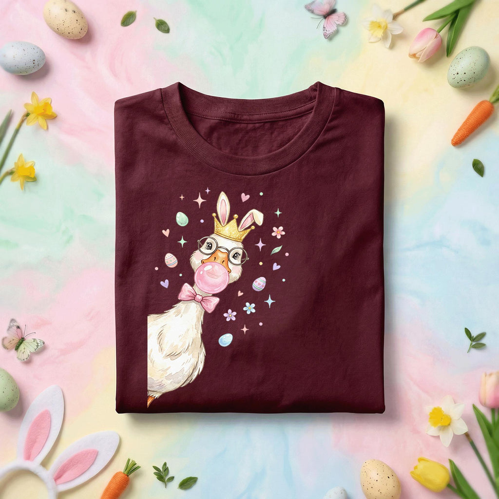 Goose Easter Queen Duck Shirt, Cute Bunny Ears & Crown Goose Easter Tee, Fun Spring Chick with Glasses and Bubble, Pastel Easter Shirt