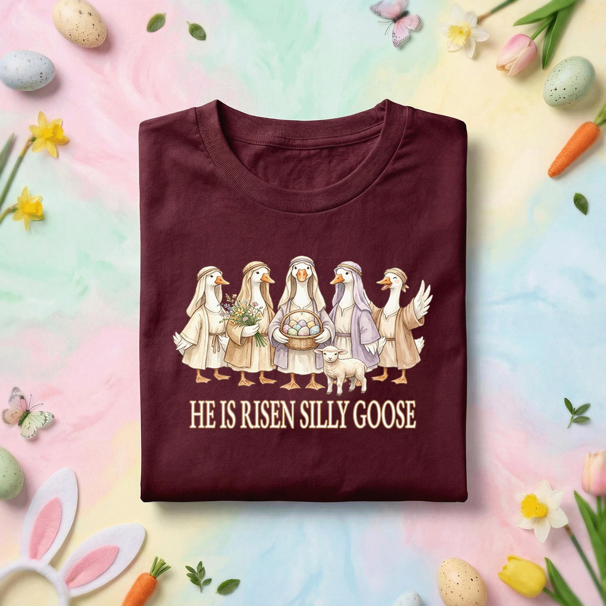 He is Risen Silly Goose Shirt, Easter Goose Tee, Religious Easter Shirt with Ducks, Funny Easter Christian T-shirt
