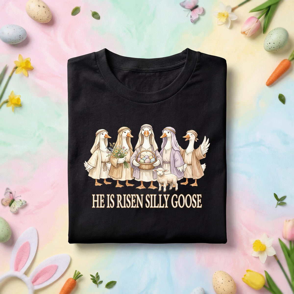 He is Risen Silly Goose Shirt, Easter Goose Tee, Religious Easter Shirt with Ducks, Funny Easter Christian T-shirt