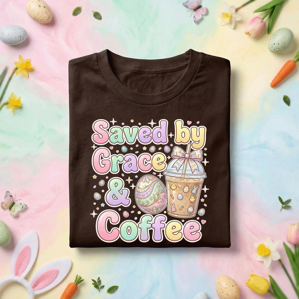 Saved by Grace and Coffee Shirt, Easter Coffee Tee