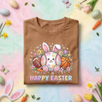 Happy Easter Sports Bunny Shirt, Cute Bunny with Baseball, Football, and Basketball, Fun Spring Easter Tee