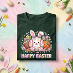 Happy Easter Sports Bunny Shirt, Cute Bunny with Baseball, Football, and Basketball, Fun Spring Easter Tee