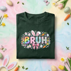 Bruh Easter Bunny Shirt Youth Boys Kids Men, Funny Easter Tee, Rainbow “Bruh” with Bunny Ears and Easter Eggs, Cute Spring Shirt