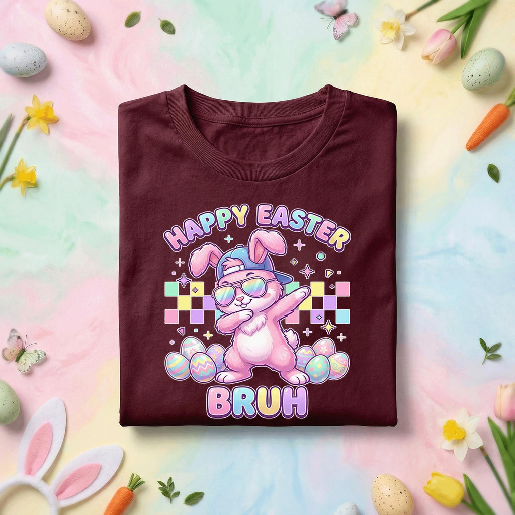 Happy Easter Bruh Shirt Youth Boys Kids, Cool Bunny with Sunglasses and Dabbing, Funny Easter Tee, Trendy Easter Shirt
