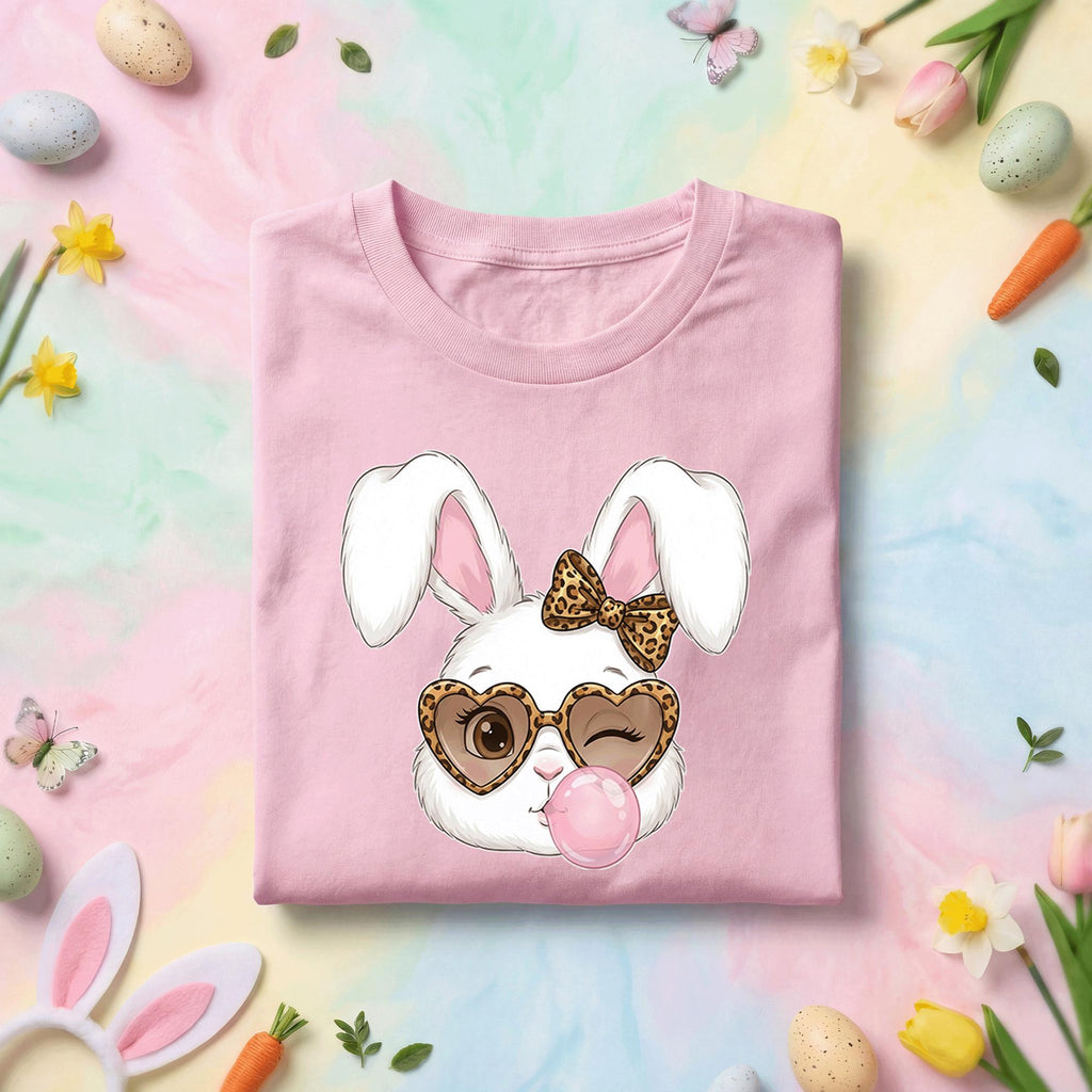 Stylish Easter Bunny Shirt Girls, Women Bunny with Leopard Sunglasses and Bow, Fun Spring Tee, Cute Easter Shirt