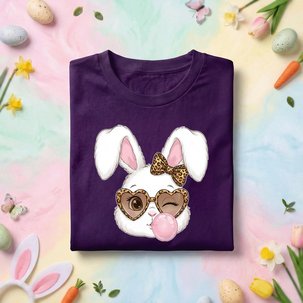 Stylish Easter Bunny Shirt Girls, Women Bunny with Leopard Sunglasses and Bow, Fun Spring Tee, Cute Easter Shirt