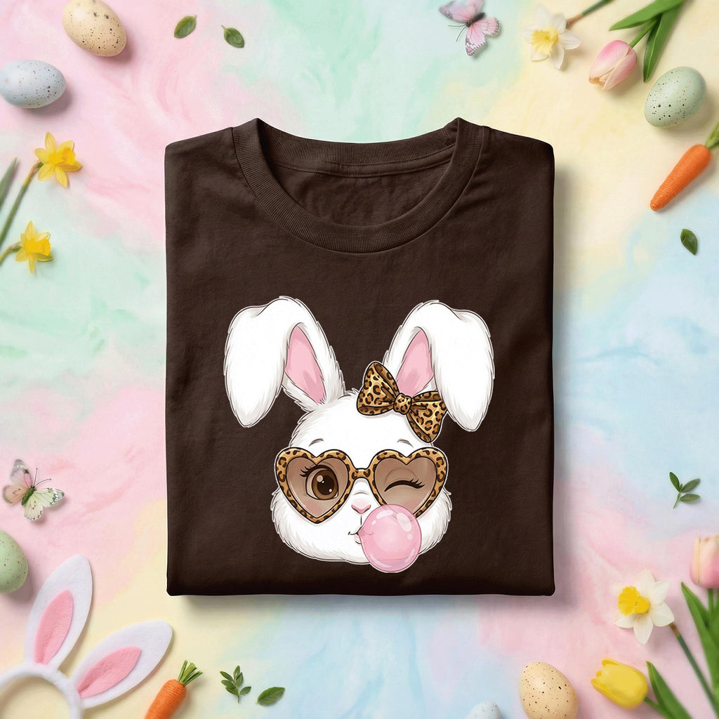 Stylish Easter Bunny Shirt Girls, Women Bunny with Leopard Sunglasses and Bow