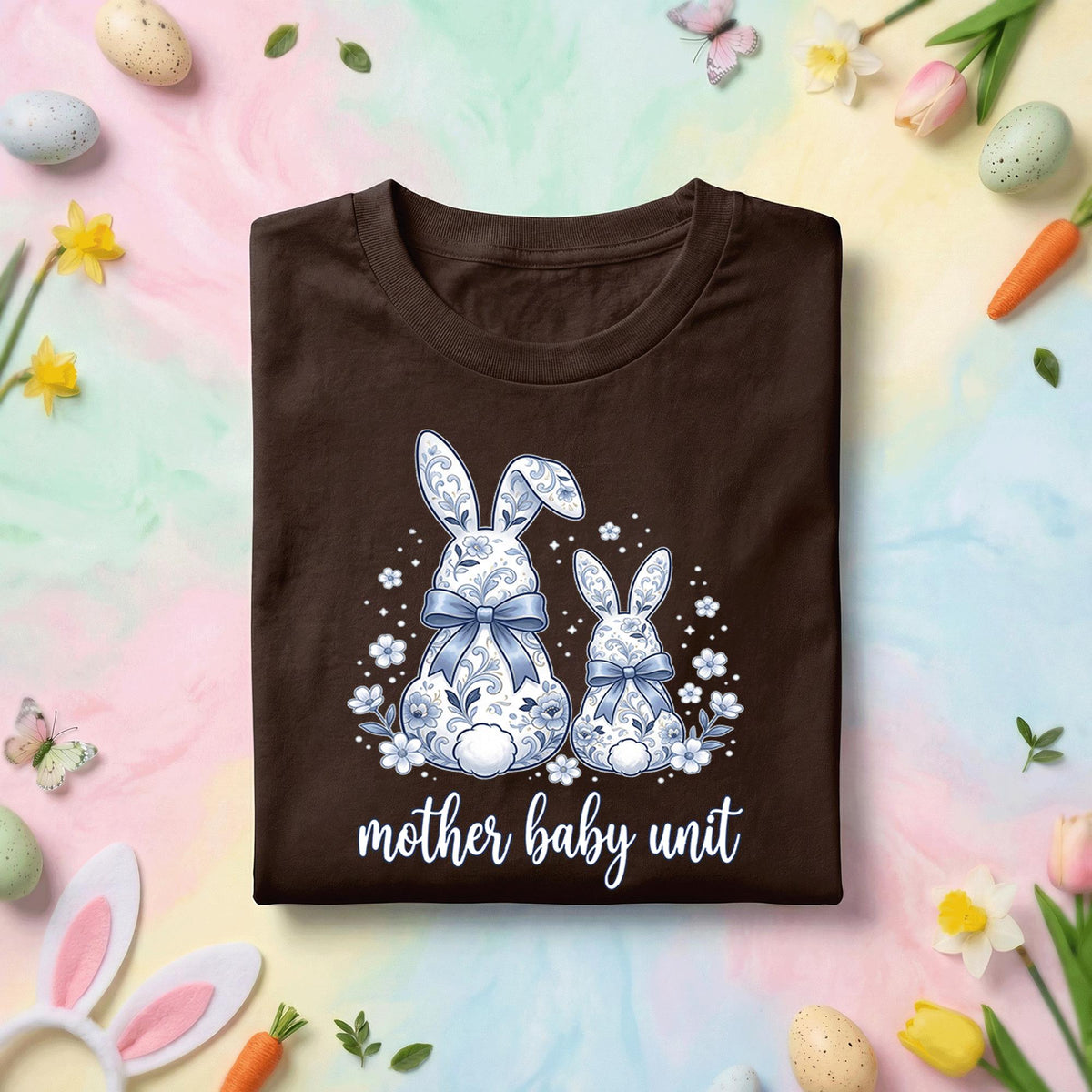 Mother Baby Unit Easter Bunny Shirt, MBU Nurse Tee, Cute Spring Nurse Gift, OB Nurse Appreciation Shirt with Floral Bunny Design