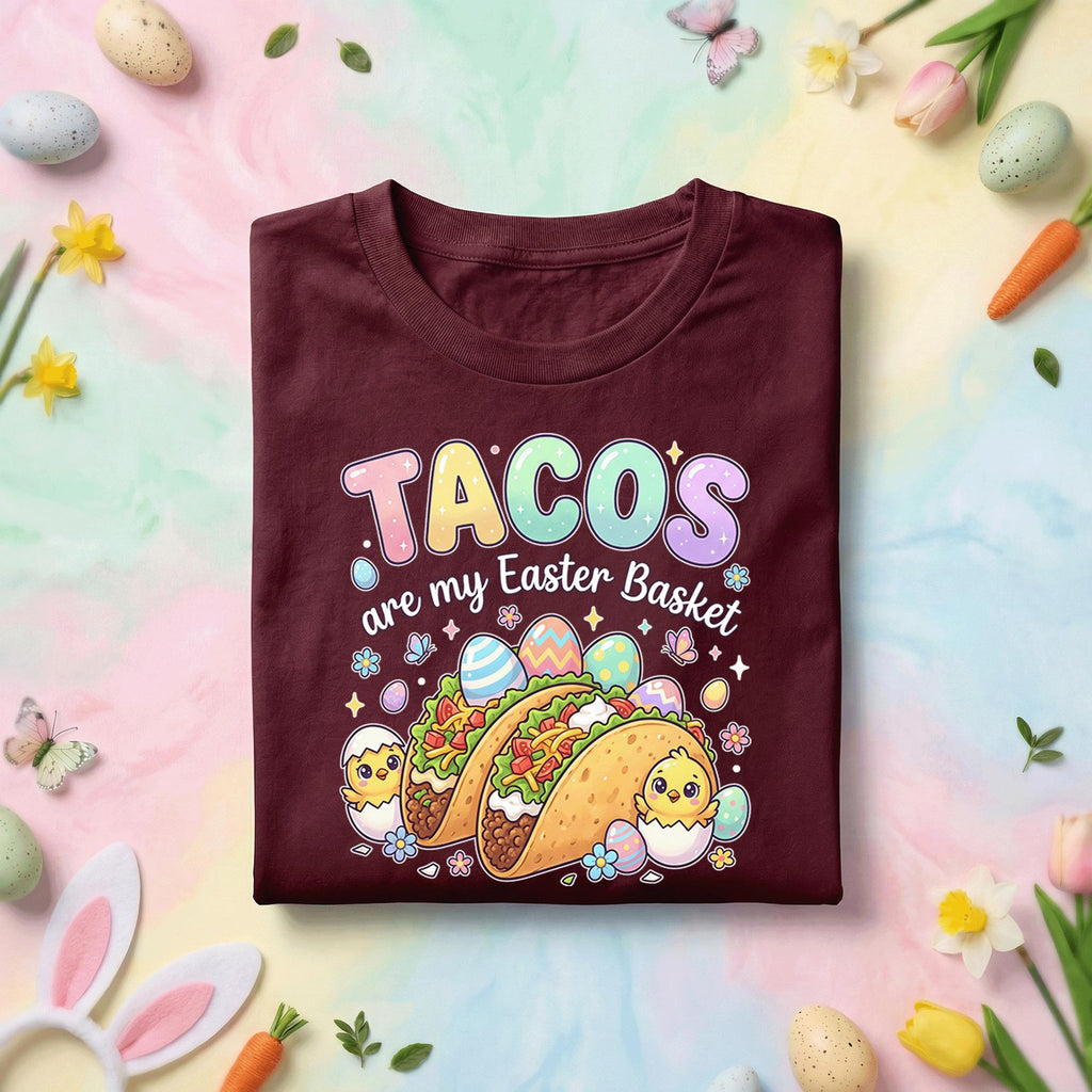Tacos Are My Easter Basket Shirt Mexican, Cute Easter Food Tee, Funny Taco Lover Spring Shirt, Pastel Easter Chicks and Eggs Top