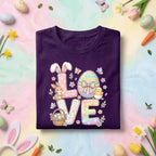 LOVE Easter Bunny and Egg Shirt, Cute Spring Bunny and Chick Tee, Pastel Holiday Easter Basket Shirt for Kids and Adults