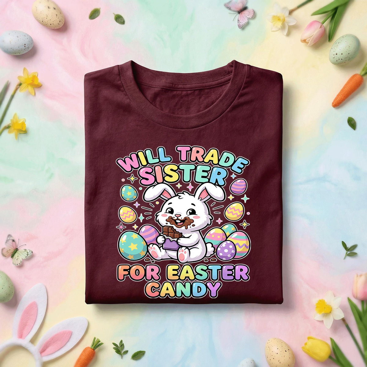 Will Trade Sister for Easter Candy Shirt, Funny Bunny Kids Tee, Cute Easter Eggs and Chocolate Holiday Shirt